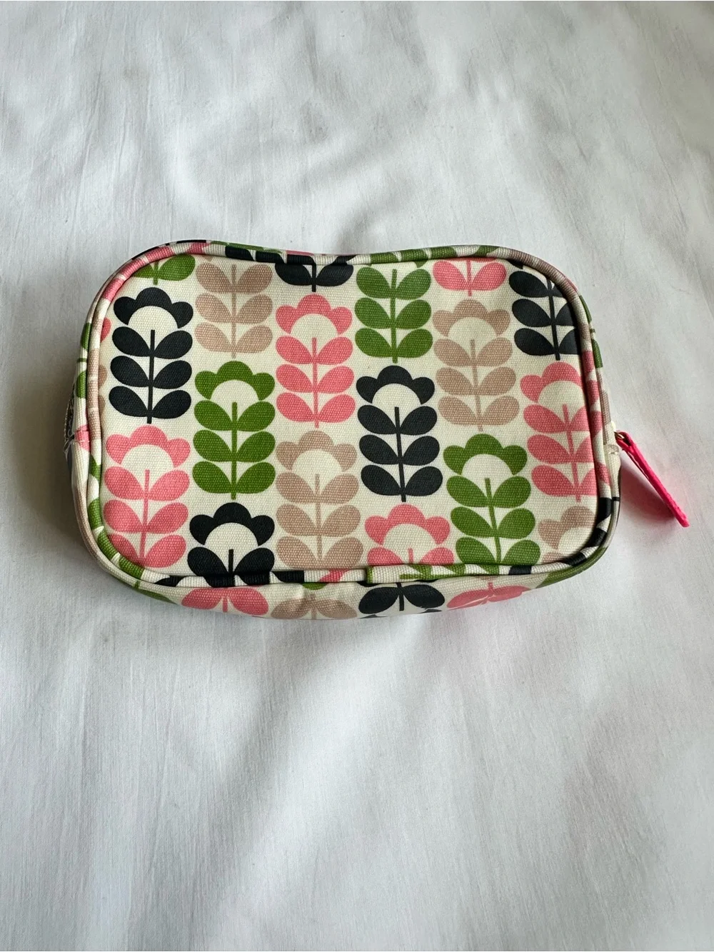 Orla Kiely Floral Stem Pattern Pouch in Green, Pink, Black, Beige
